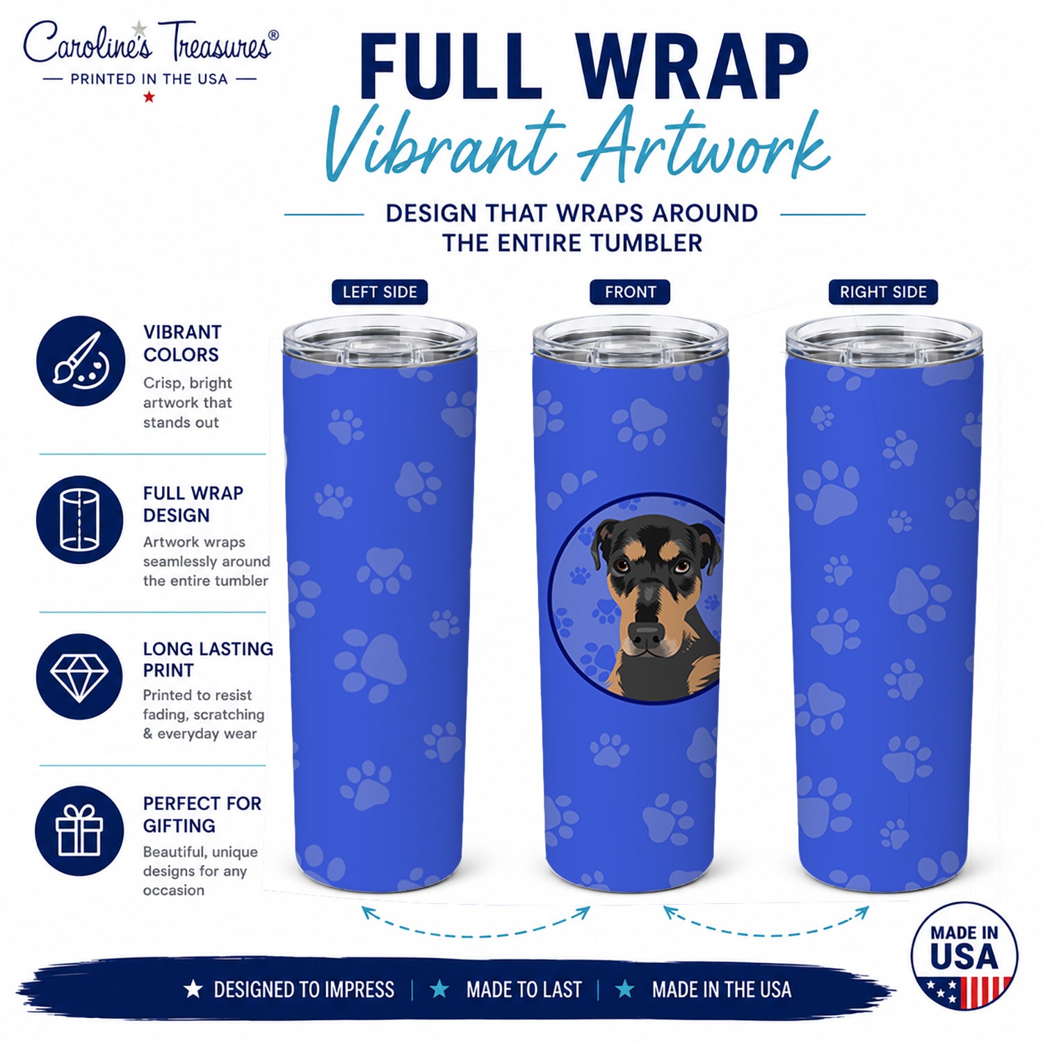 Rottweiler Black and Tan #2  Stainless Steel Skinny Tumbler 20 oz Vacuum Double Walled Reusable Insulated Travel Cup