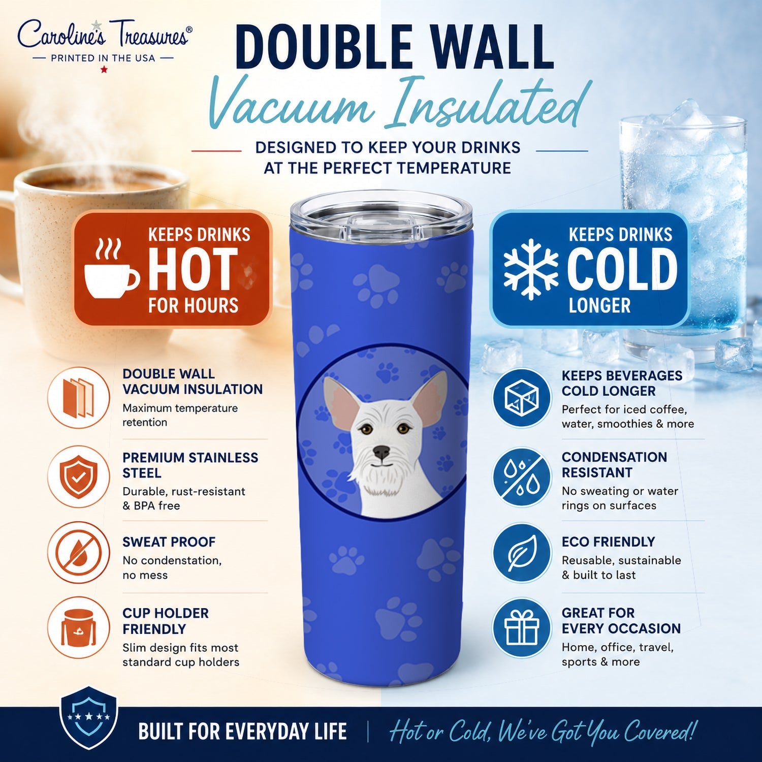 Schnauzer White #2  Stainless Steel Skinny Tumbler 20 oz Vacuum Double Walled Reusable Insulated Travel Cup