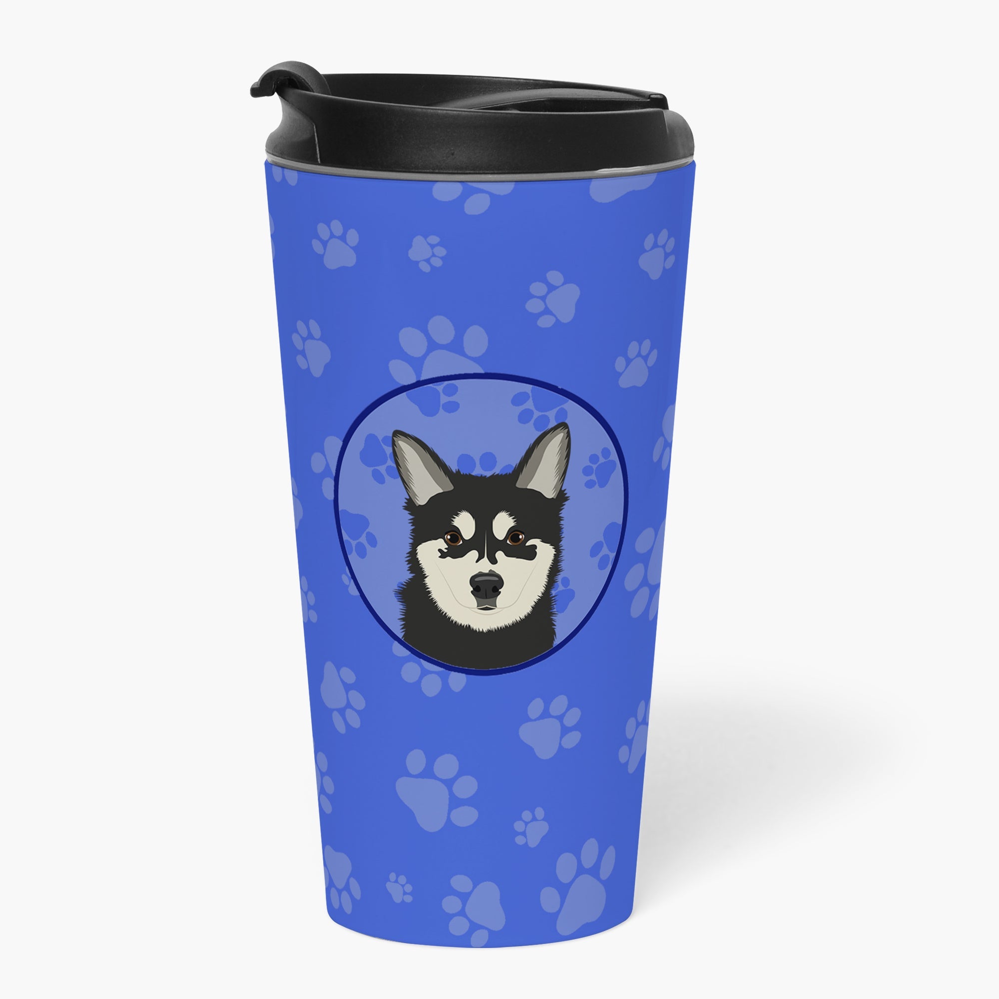 Shiba Inu Husky Mix Stainless Steel 16 oz Tumbler Blue Insulated Tumbler with Lid, Cute Travel Cup for Coffee, Cocktails, Gift Men, Dad, Women, Mother