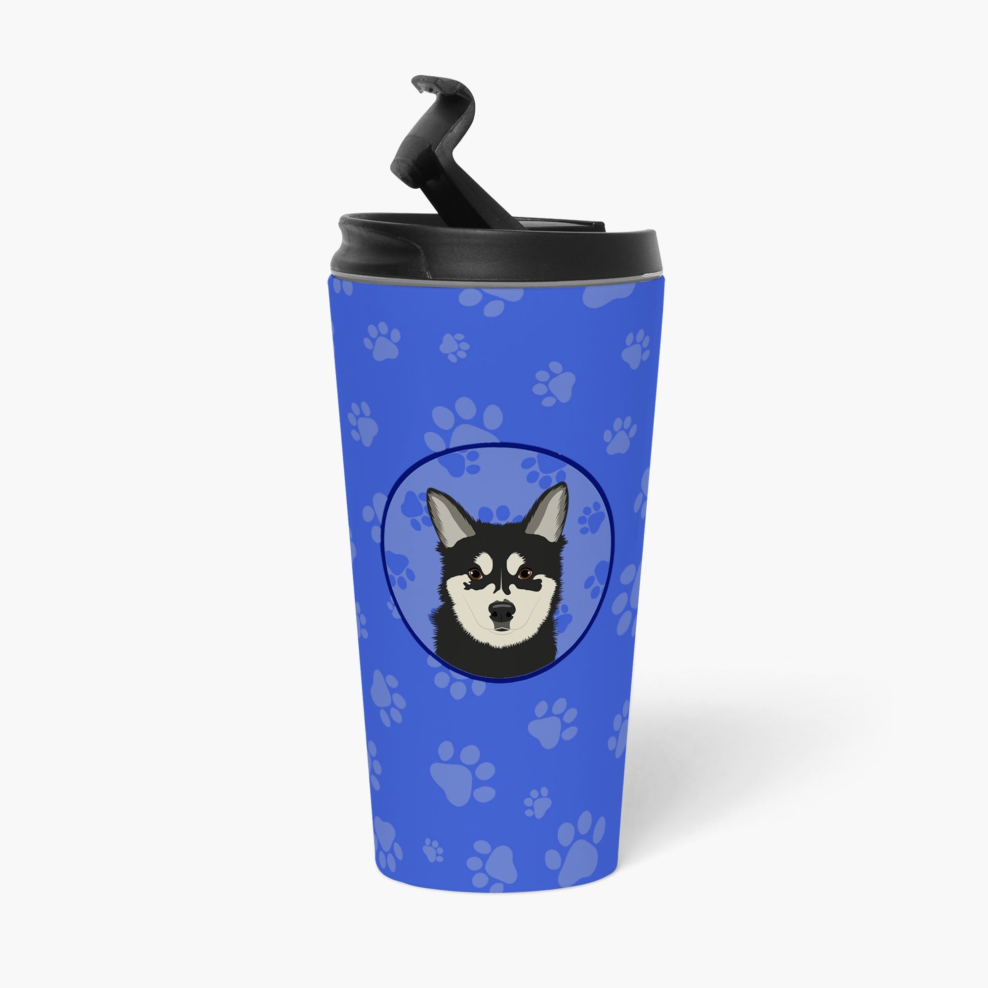Shiba Inu Husky Mix Stainless Steel 16 oz Tumbler Blue Insulated Tumbler with Lid, Cute Travel Cup for Coffee, Cocktails, Gift Men, Dad, Women, Mother