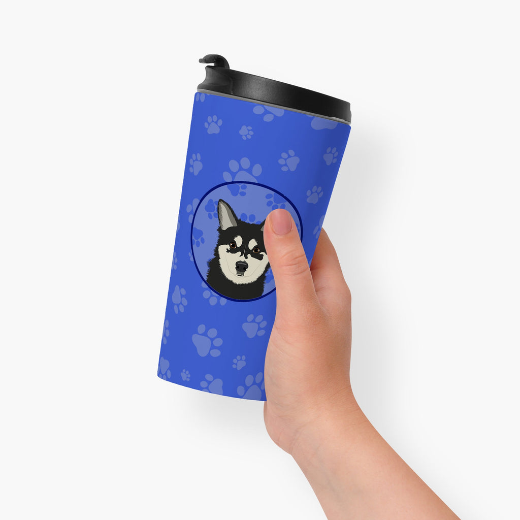 Shiba Inu Husky Mix Stainless Steel 16 oz Tumbler Blue Insulated Tumbler with Lid, Cute Travel Cup for Coffee, Cocktails, Gift Men, Dad, Women, Mother