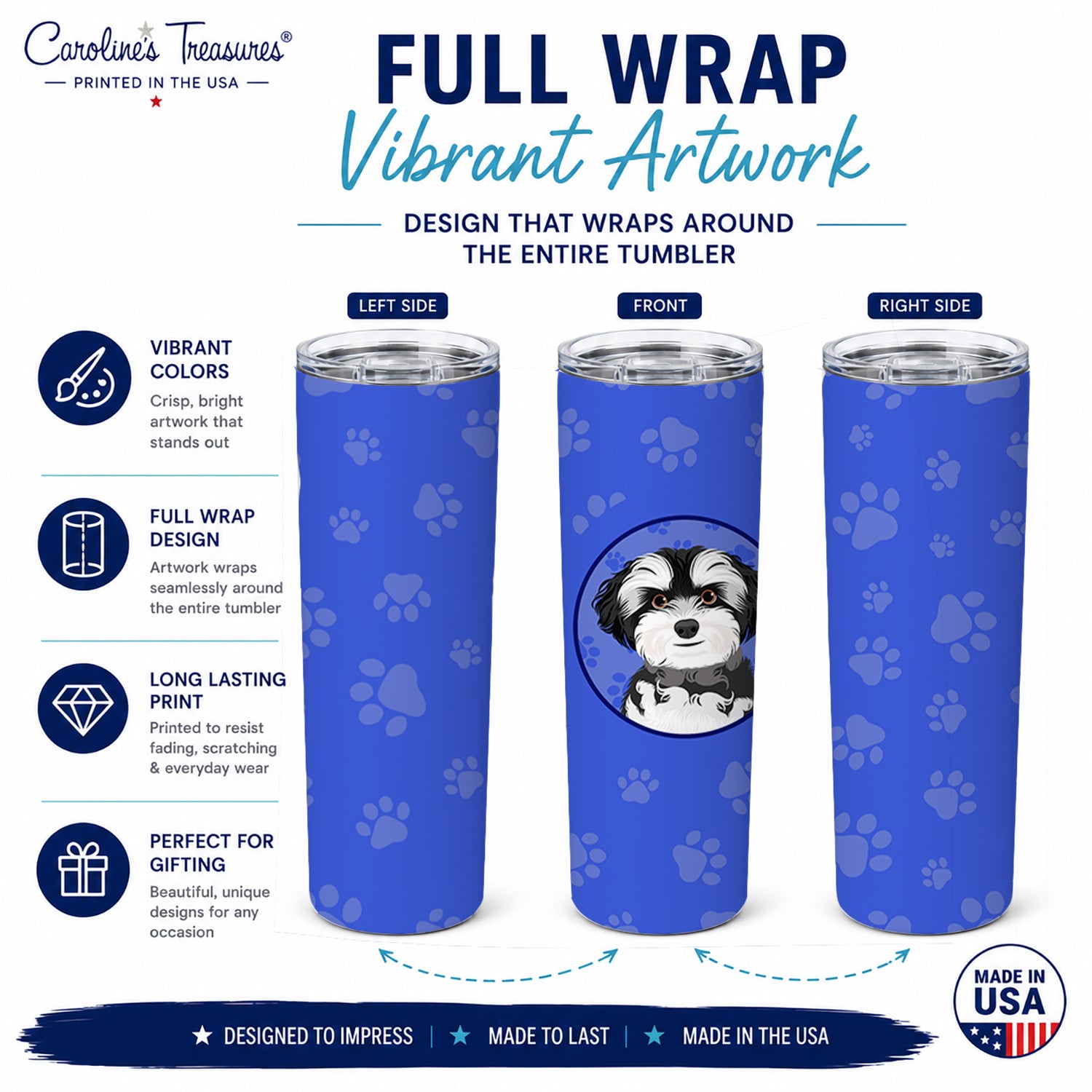 Shih-Tzu Black and White #2  Stainless Steel Skinny Tumbler 20 oz Vacuum Double Walled Reusable Insulated Travel Cup