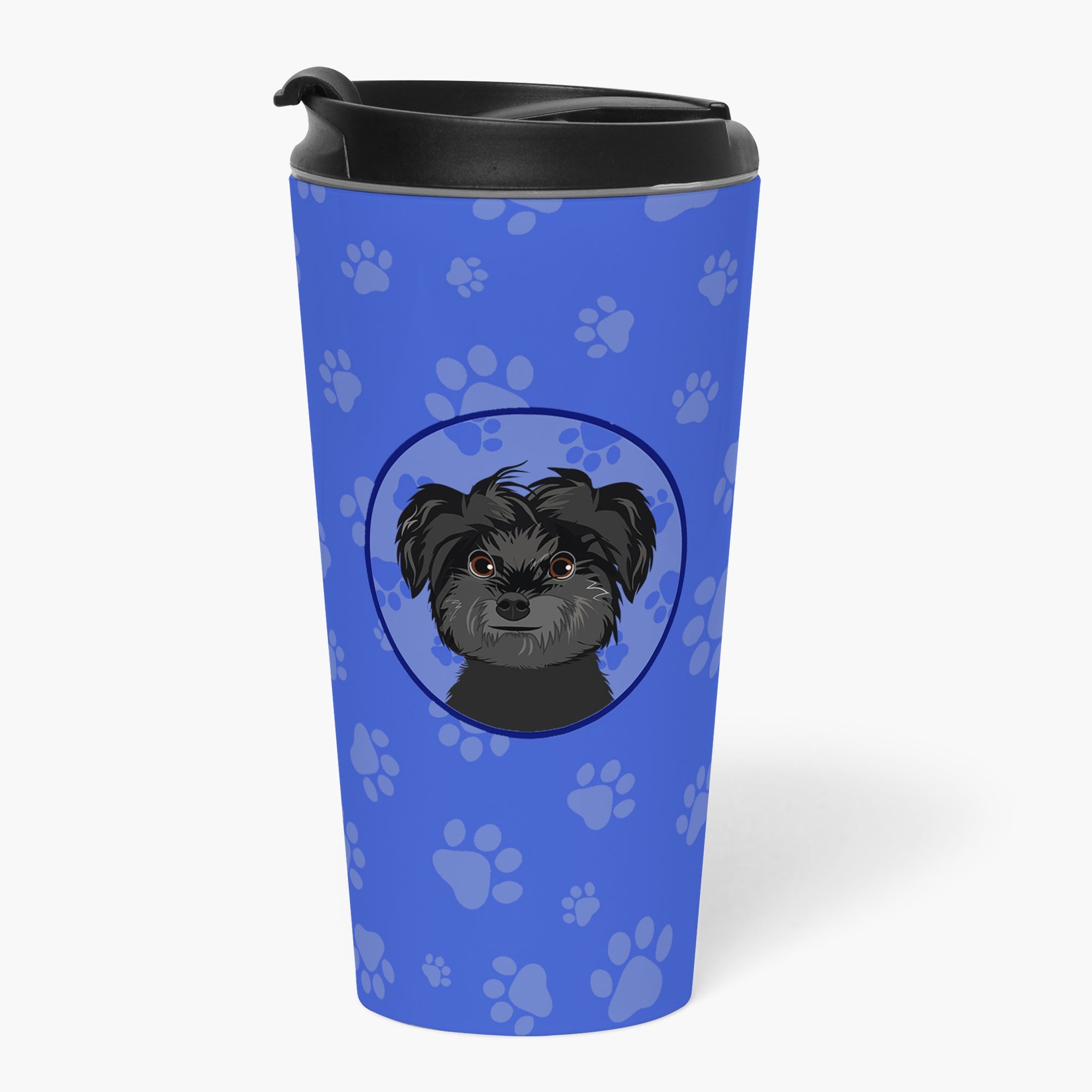 Shih-Tzu Black Stainless Steel 16 oz Tumbler Blue Insulated Tumbler with Lid, Cute Travel Cup for Coffee, Cocktails, Gift Men, Dad, Women, Mother