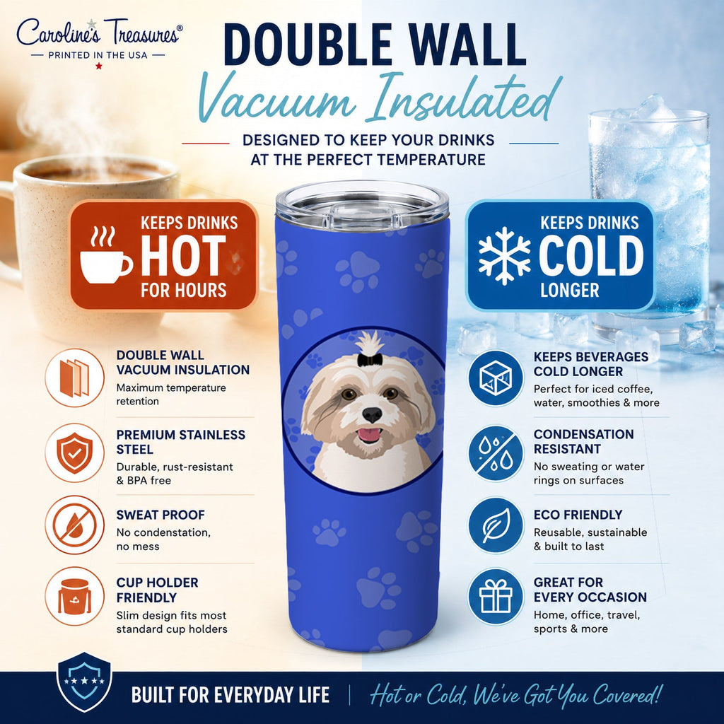 Shih-Tzu Gold #2  Stainless Steel Skinny Tumbler 20 oz Vacuum Double Walled Reusable Insulated Travel Cup