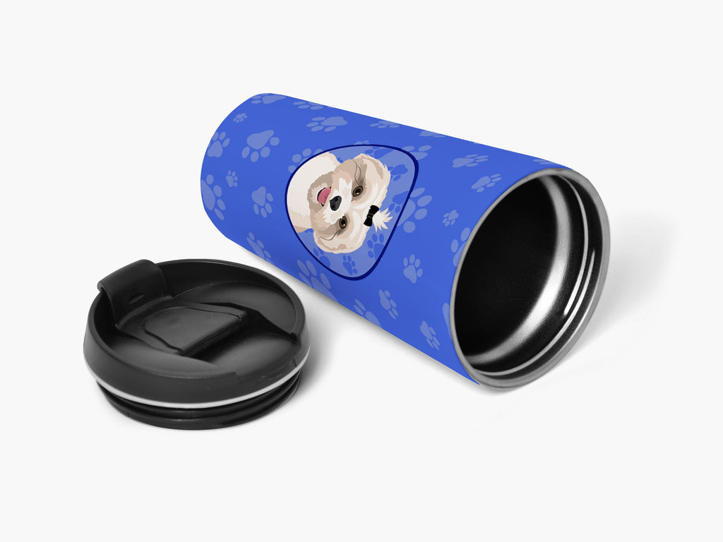 Shih-Tzu Gold #2 Stainless Steel 16 oz Tumbler Blue Insulated Tumbler with Lid, Cute Travel Cup for Coffee, Cocktails, Gift Men, Dad, Women, Mother