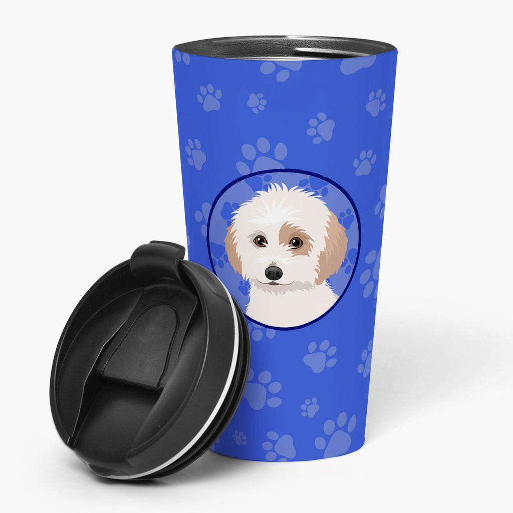 Shih-Tzu White and Red Stainless Steel 16 oz Tumbler Blue Insulated Tumbler with Lid, Cute Travel Cup for Coffee, Cocktails, Gift Men, Dad, Women, Mother