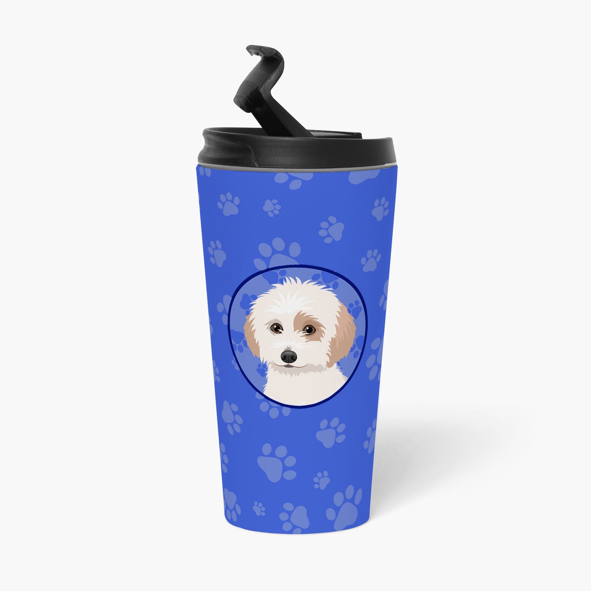 Shih-Tzu White and Red Stainless Steel 16 oz Tumbler Blue Insulated Tumbler with Lid, Cute Travel Cup for Coffee, Cocktails, Gift Men, Dad, Women, Mother