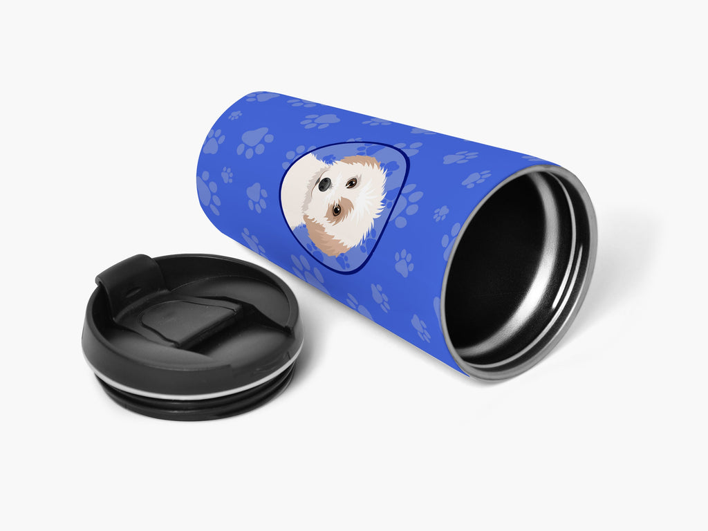 Shih-Tzu White and Red Stainless Steel 16 oz Tumbler Blue Insulated Tumbler with Lid, Cute Travel Cup for Coffee, Cocktails, Gift Men, Dad, Women, Mother