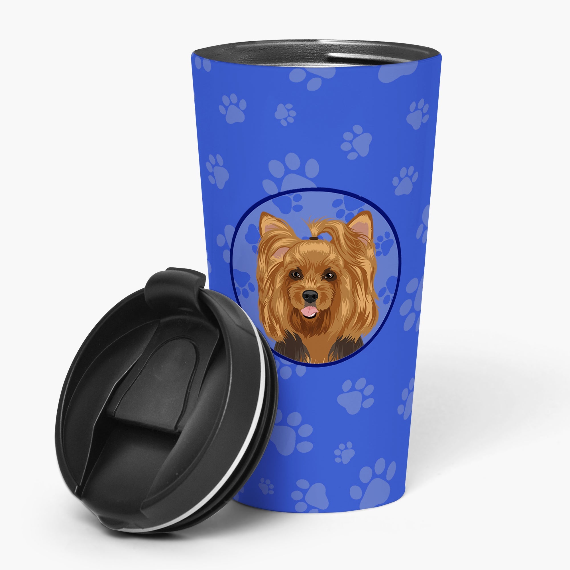 Yorkie Black and Gold #1 Stainless Steel 16 oz Tumbler Blue Insulated Tumbler with Lid, Cute Travel Cup for Coffee, Cocktails, Gift Men, Dad, Women, Mother