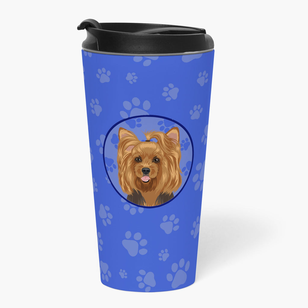 Yorkie Black and Gold #1 Stainless Steel 16 oz Tumbler Blue Insulated Tumbler with Lid, Cute Travel Cup for Coffee, Cocktails, Gift Men, Dad, Women, Mother