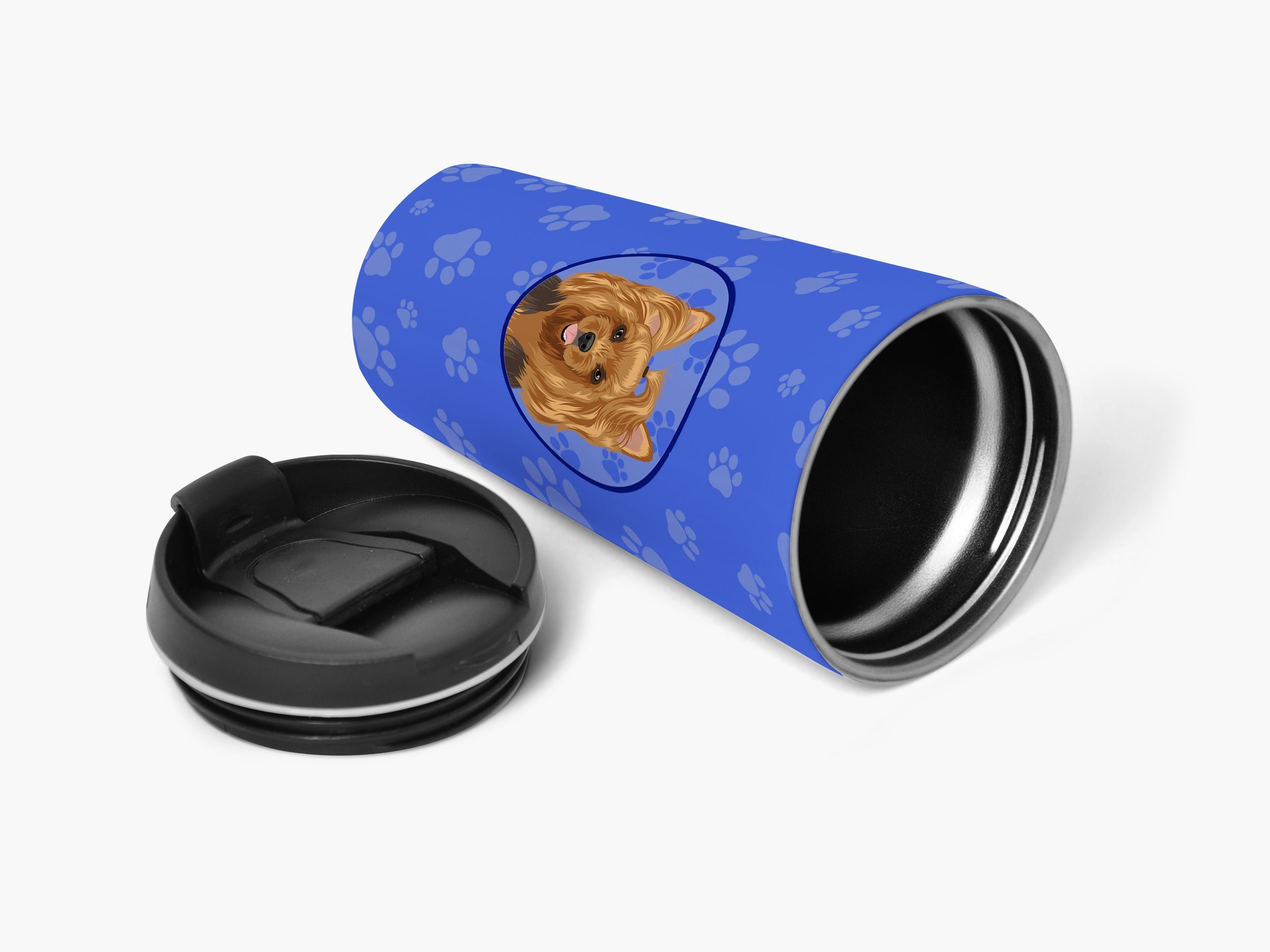Yorkie Black and Gold #1 Stainless Steel 16 oz Tumbler Blue Insulated Tumbler with Lid, Cute Travel Cup for Coffee, Cocktails, Gift Men, Dad, Women, Mother
