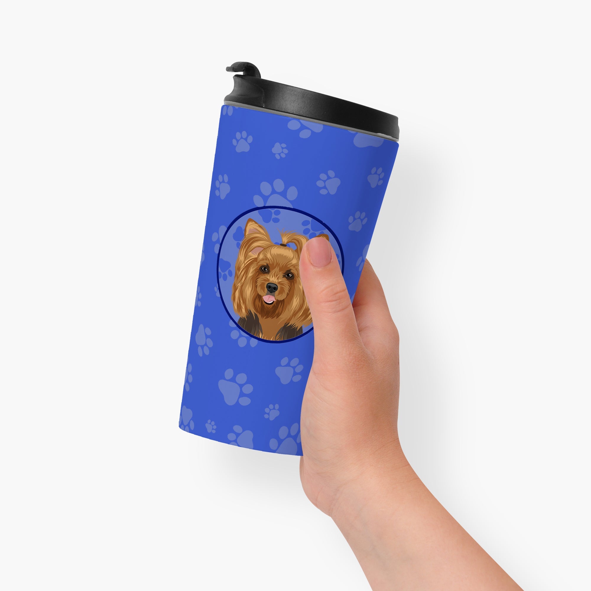 Yorkie Black and Gold #1 Stainless Steel 16 oz Tumbler Blue Insulated Tumbler with Lid, Cute Travel Cup for Coffee, Cocktails, Gift Men, Dad, Women, Mother