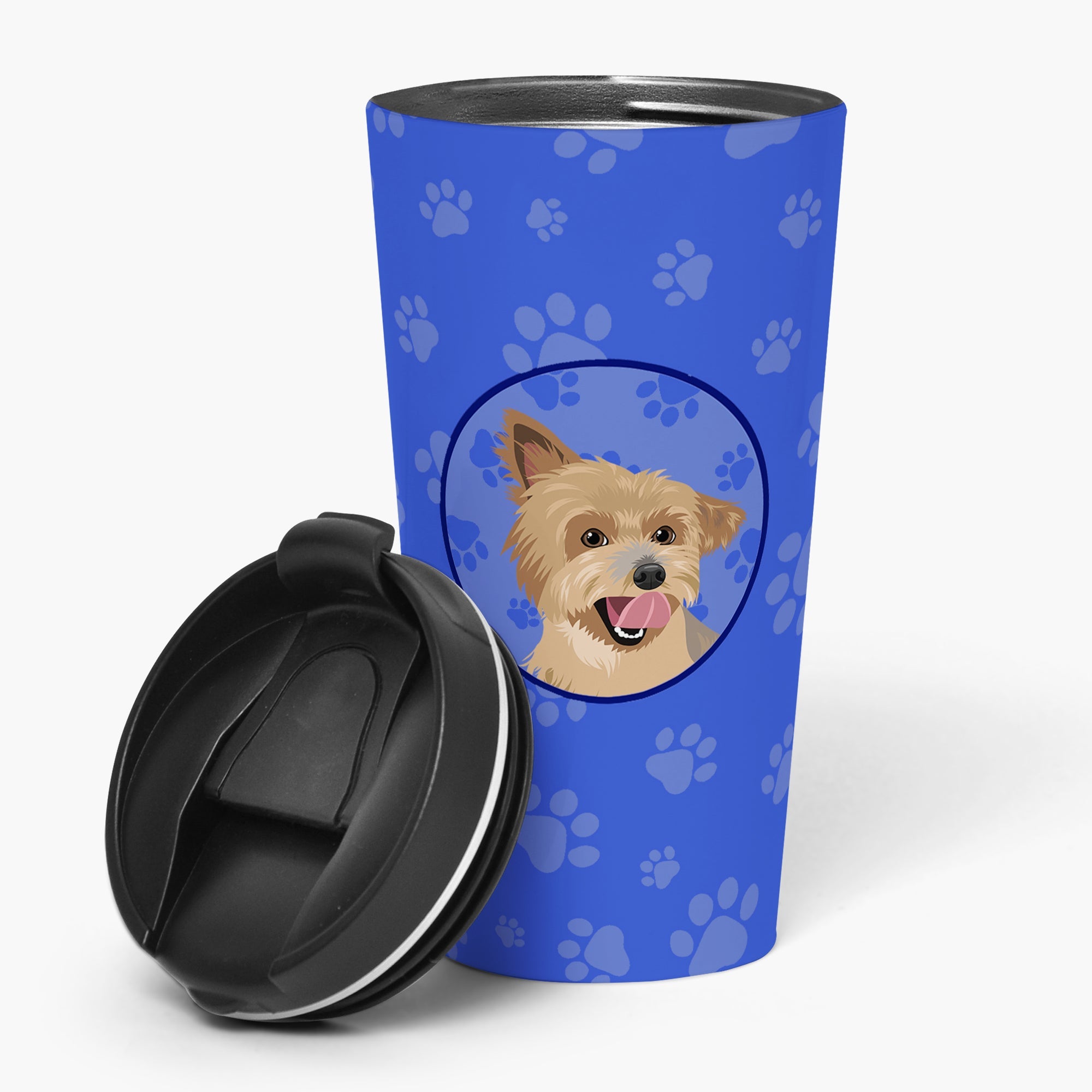 Yorkie Blue and Gold 16 oz Stainless Steel Tumbler with Lid