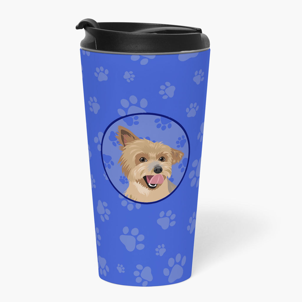 Yorkie Blue and Gold 16 oz Stainless Steel Tumbler with Lid