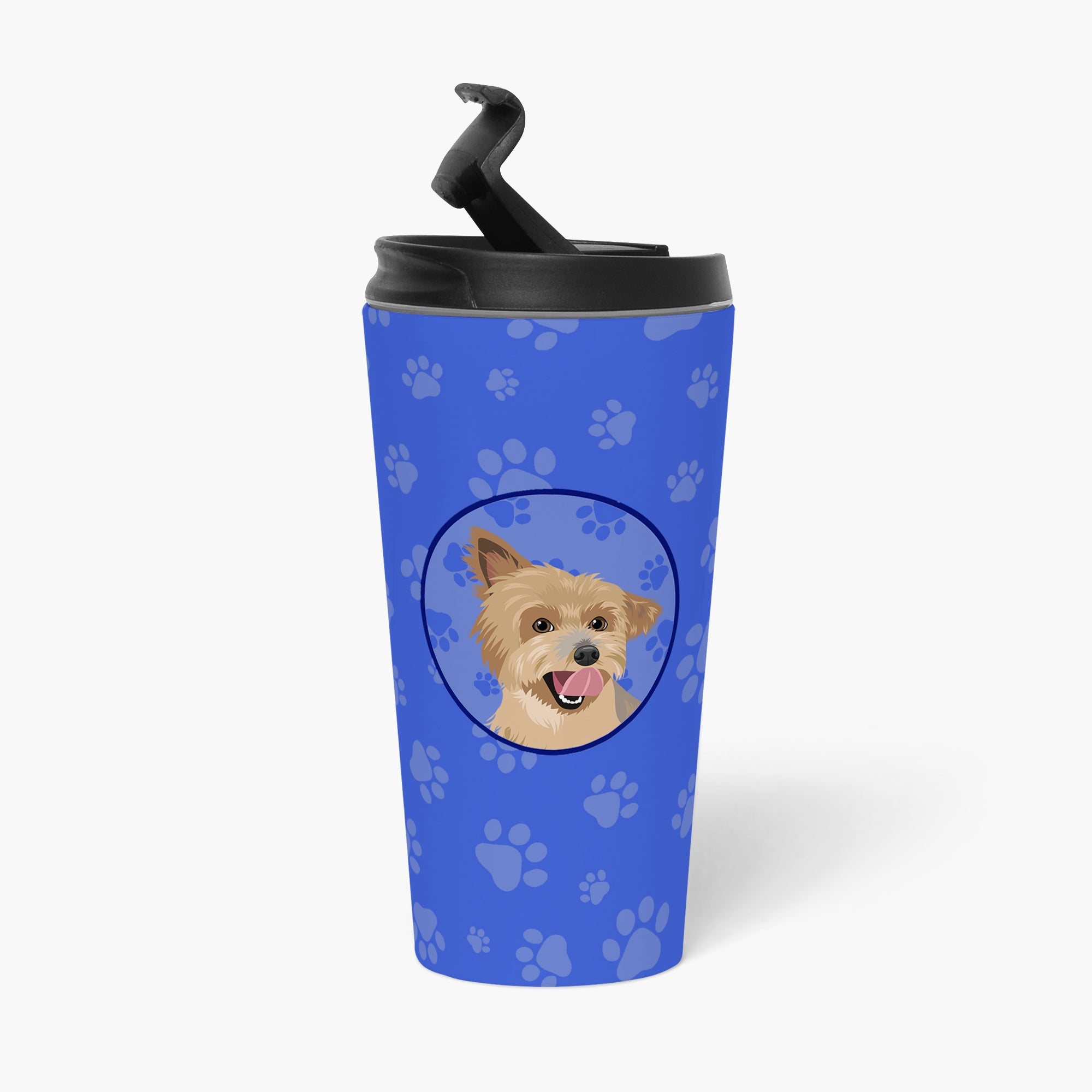 Yorkie Blue and Gold 16 oz Stainless Steel Tumbler with Lid