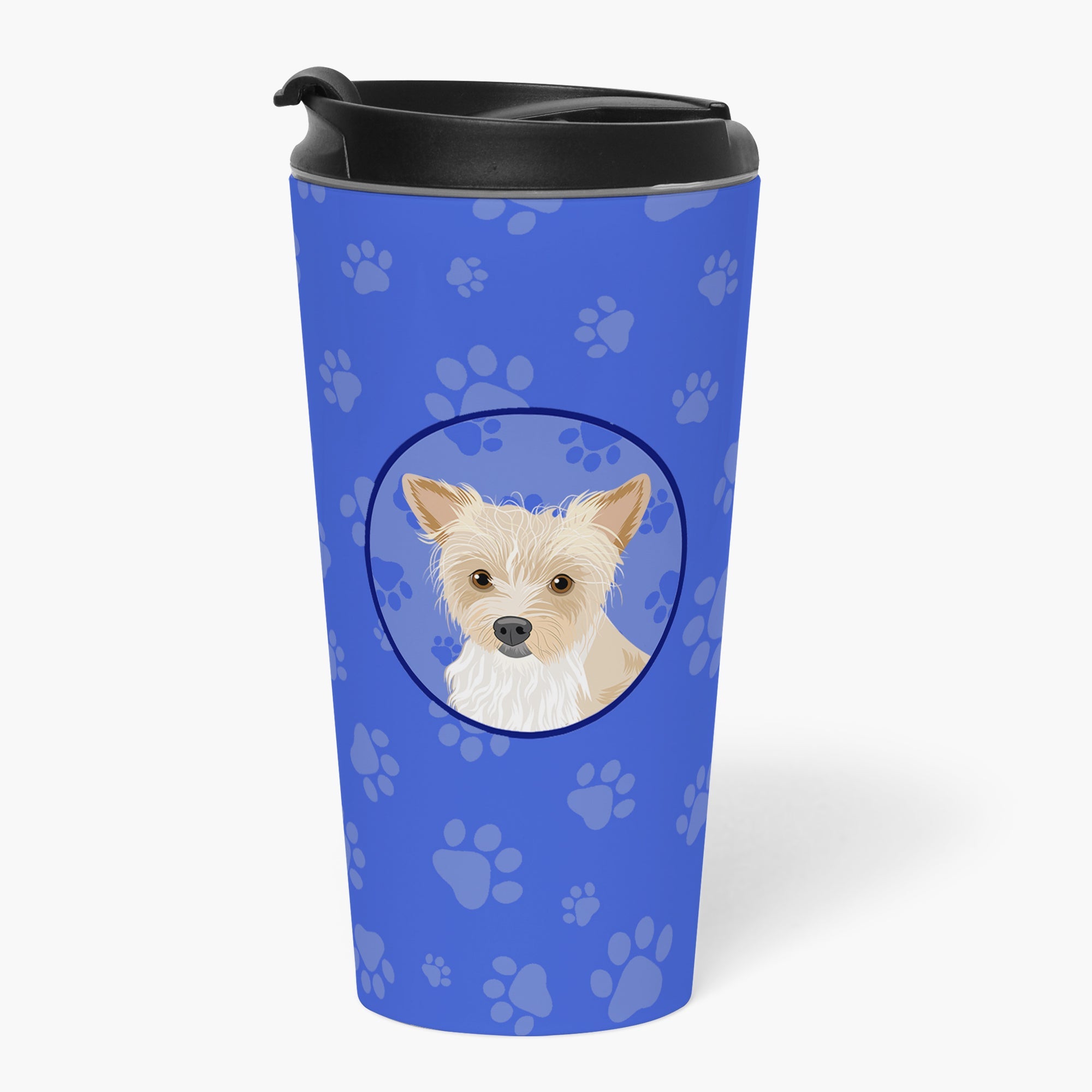Yorkie Parti Stainless Steel 16 oz Tumbler Blue Insulated Tumbler with Lid, Cute Travel Cup for Coffee, Cocktails, Gift Men, Dad, Women, Mother
