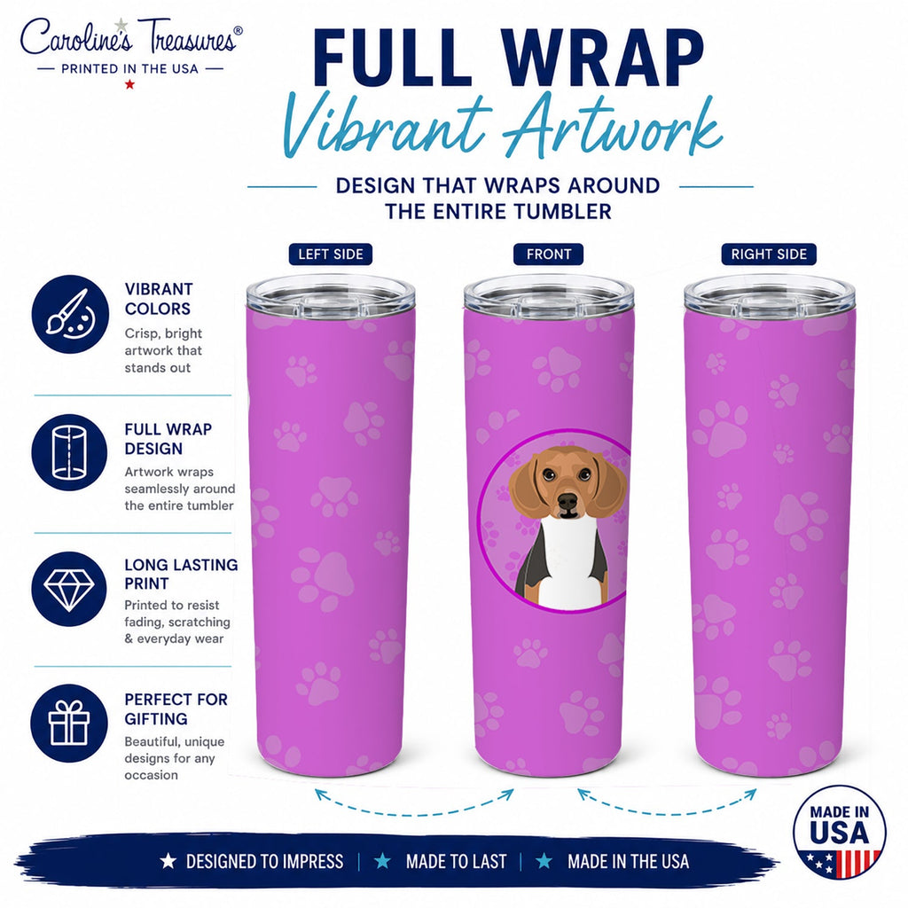 Beagle Tricolor #1 Stainless Steel Skinny Tumbler 20 oz Vacuum Double Walled Reusable Insulated Travel Cup