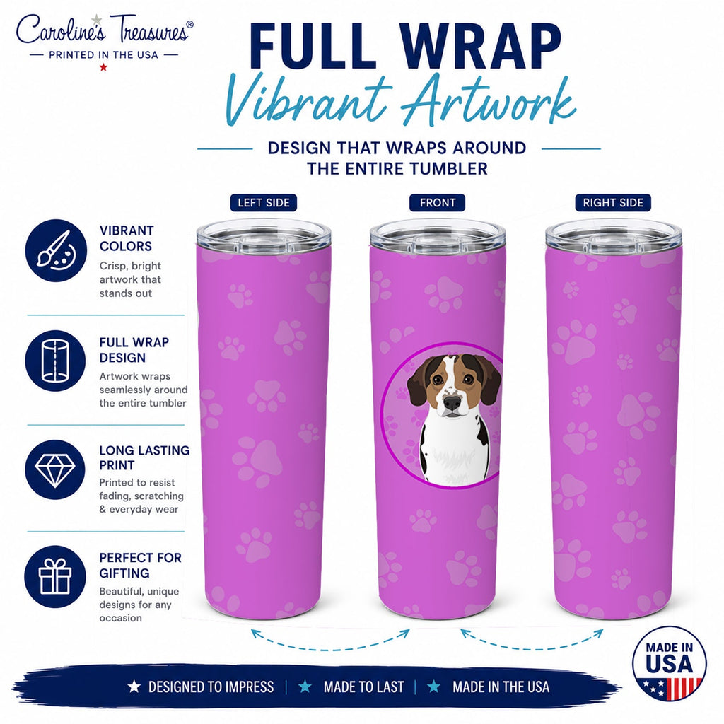 Beagle Tricolor Ticked Stainless Steel Skinny Tumbler 20 oz Vacuum Double Walled Reusable Insulated Travel Cup