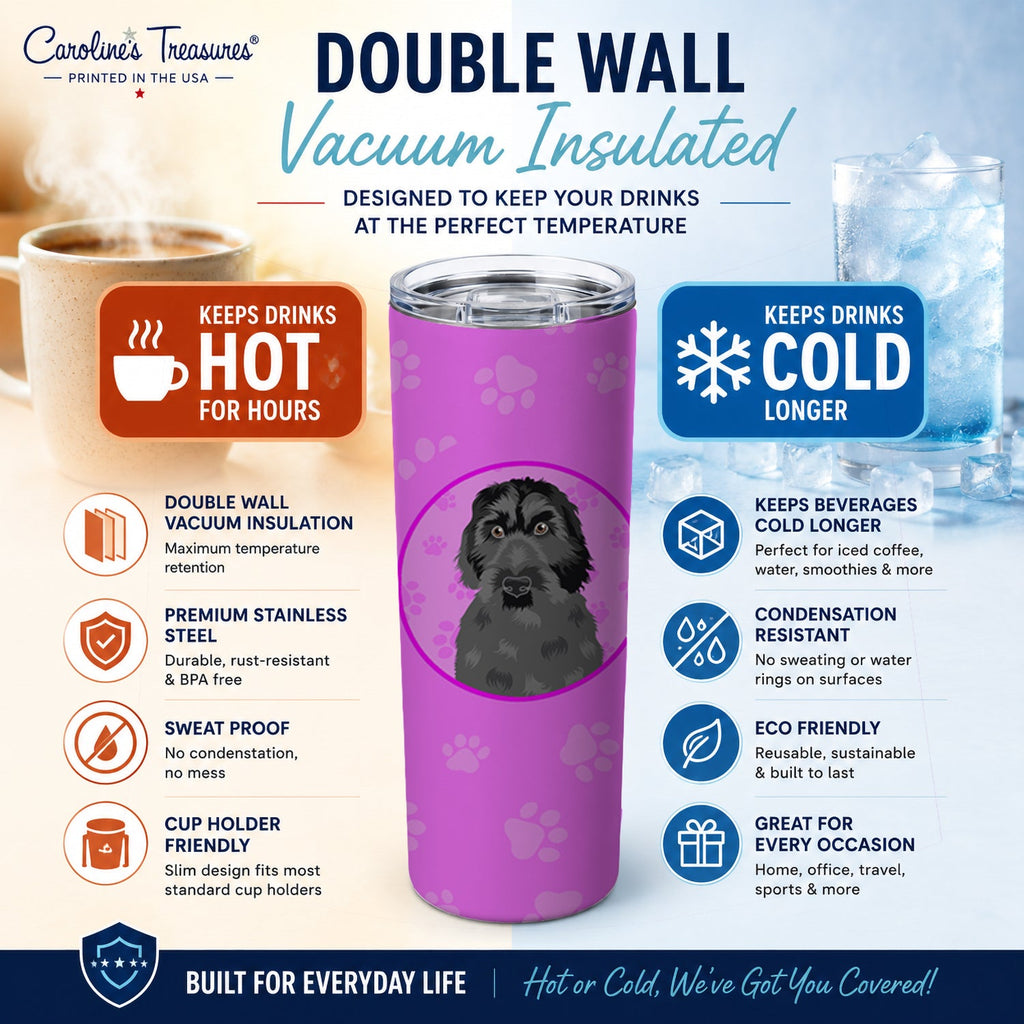 Doodle Black #3 Stainless Steel Skinny Tumbler 20 oz Vacuum Double Walled Reusable Insulated Travel Cup