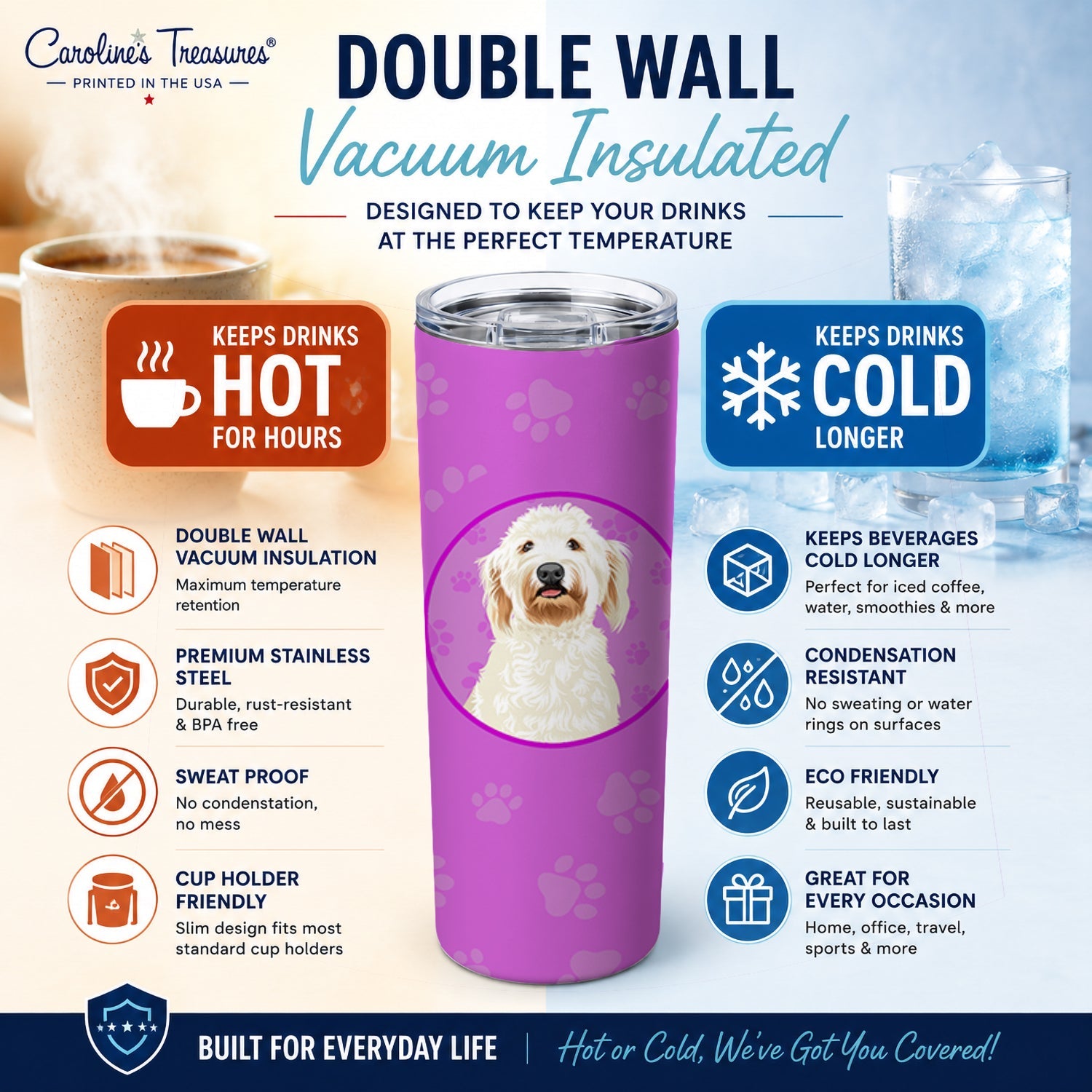 Doodle Cream #6 Stainless Steel Skinny Tumbler 20 oz Vacuum Double Walled Reusable Insulated Travel Cup