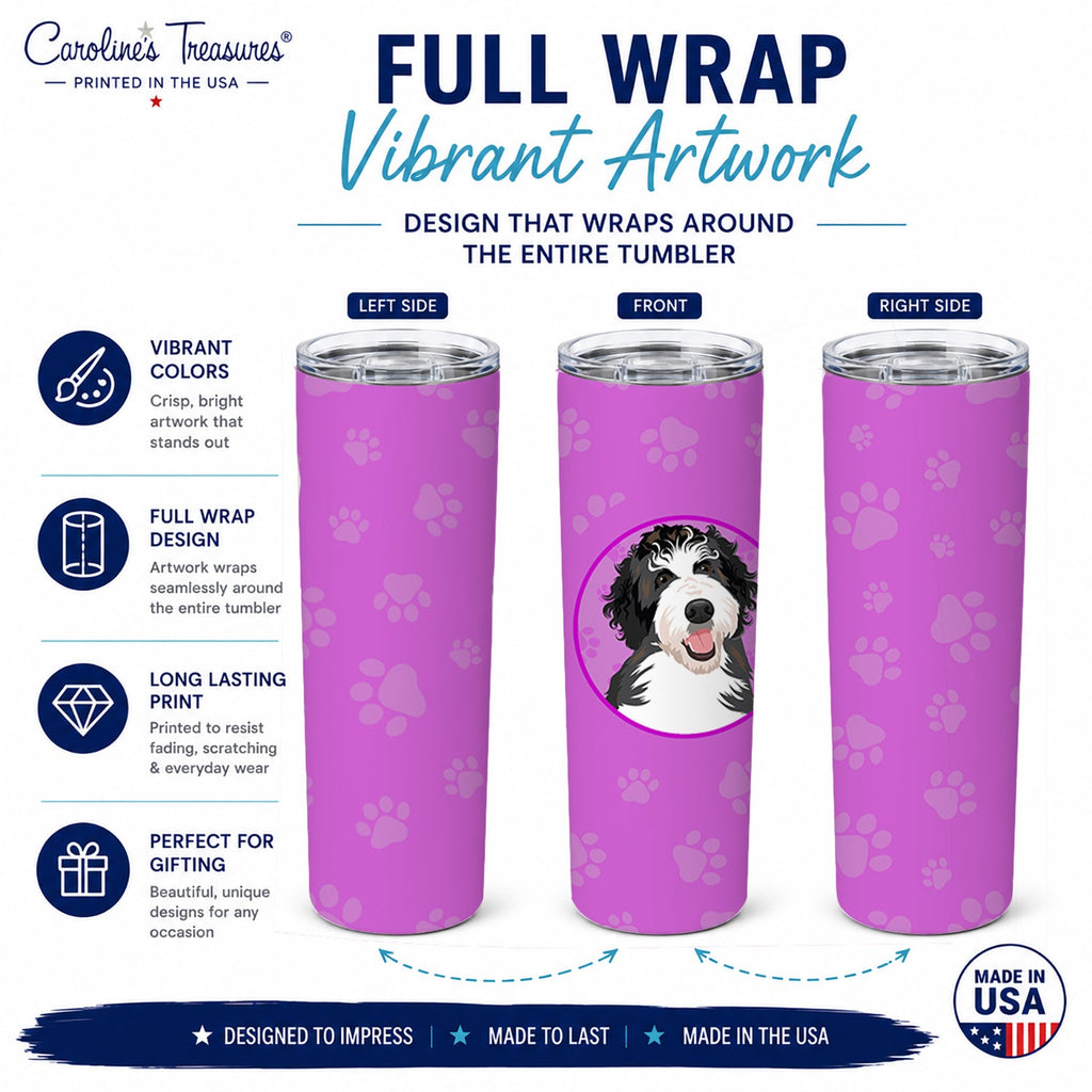 Doodle Silver and White #1 Stainless Steel Skinny Tumbler 20 oz Vacuum Double Walled Reusable Insulated Travel Cup