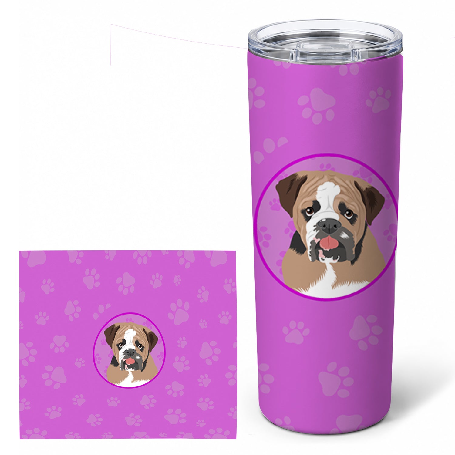 English Bulldog Tricolor #4 Stainless Steel Skinny Tumbler 20 oz Vacuum Double Walled Reusable Insulated Travel Cup