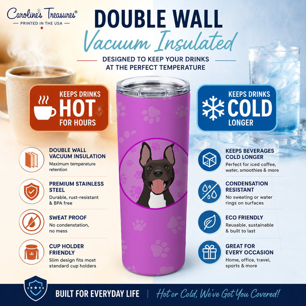 Pit Bull Black #4 Stainless Steel Skinny Tumbler 20 oz Vacuum Double Walled Reusable Insulated Travel Cup