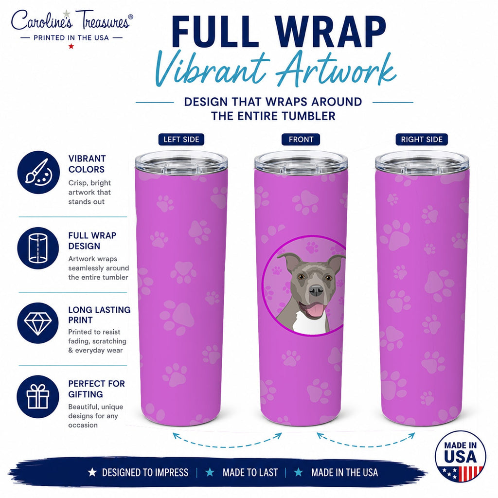 Pit Bull Blue #1 Stainless Steel Skinny Tumbler 20 oz Vacuum Double Walled Reusable Insulated Travel Cup