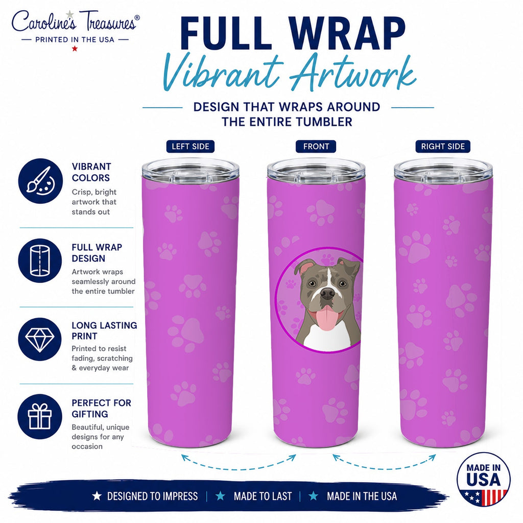 Pit Bull Blue #2 Stainless Steel Skinny Tumbler 20 oz Vacuum Double Walled Reusable Insulated Travel Cup