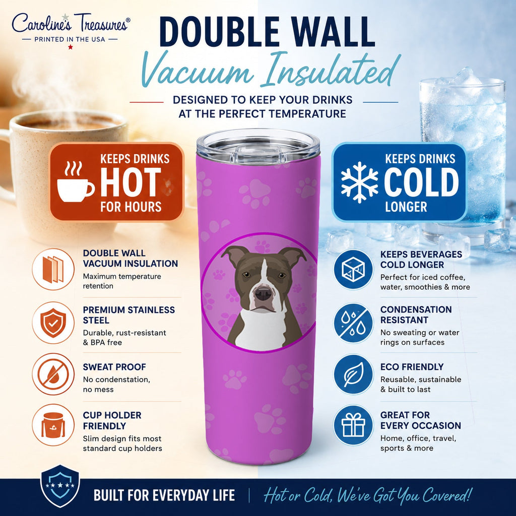 Pit Bull Blue #6 Stainless Steel Skinny Tumbler 20 oz Vacuum Double Walled Reusable Insulated Travel Cup