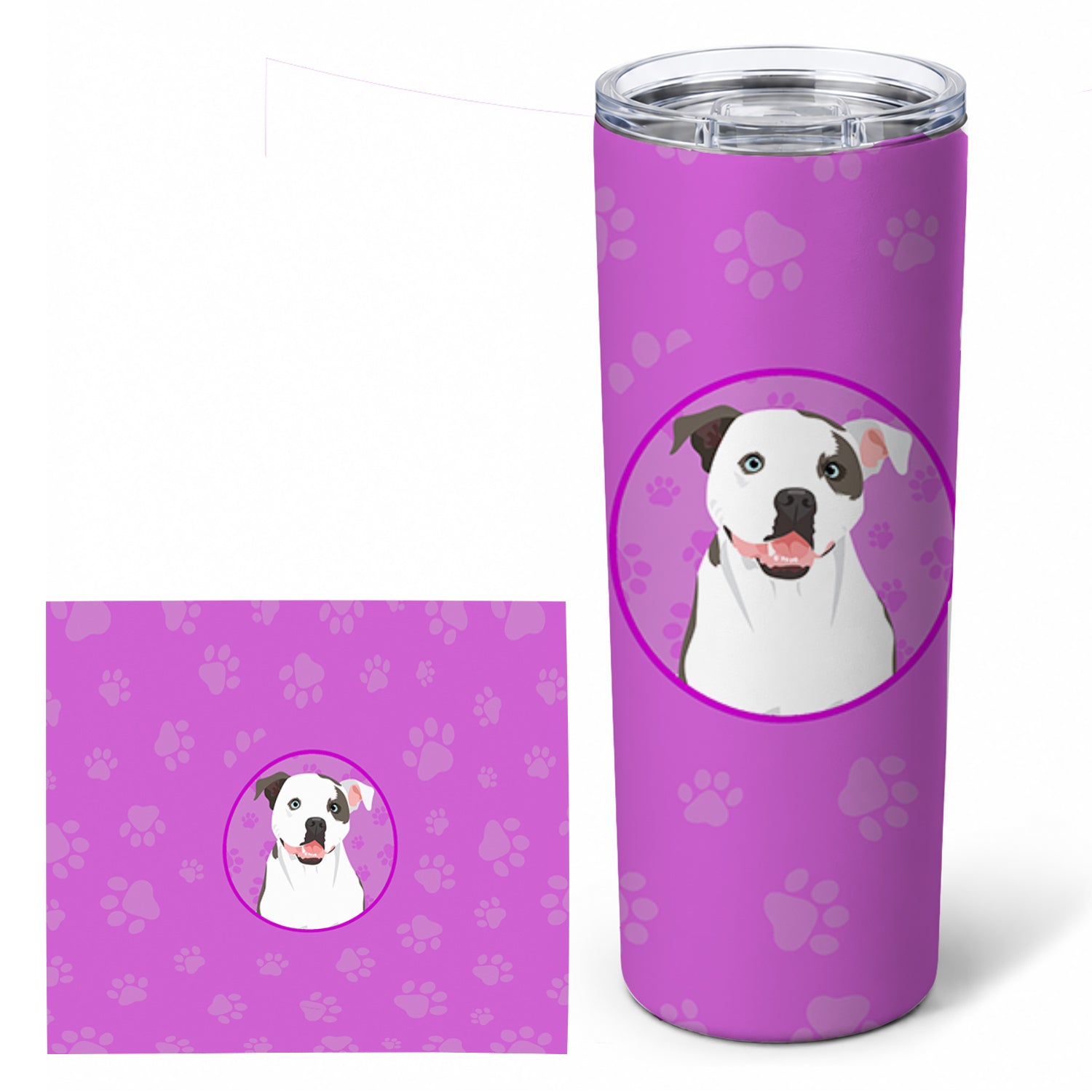 Pit Bull White #3 Stainless Steel Skinny Tumbler 20 oz Vacuum Double Walled Reusable Insulated Travel Cup