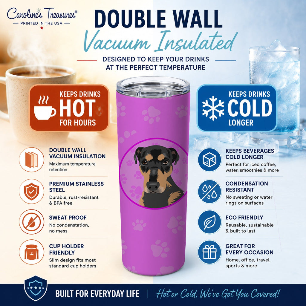 Rottweiler Black and Tan #2 Stainless Steel Skinny Tumbler 20 oz Vacuum Double Walled Reusable Insulated Travel Cup