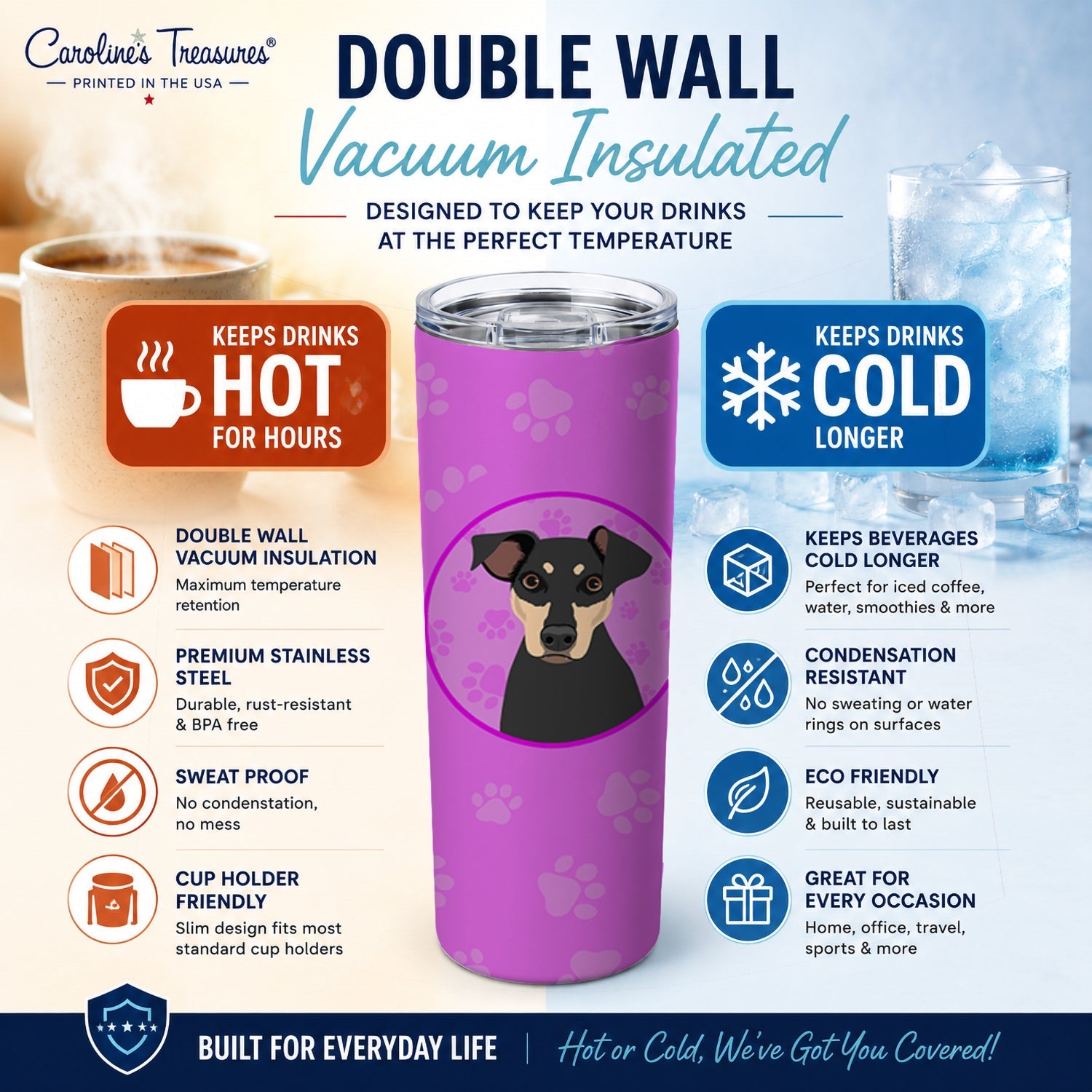 Rottweiler Black and Tan #3 Stainless Steel Skinny Tumbler 20 oz Vacuum Double Walled Reusable Insulated Travel Cup