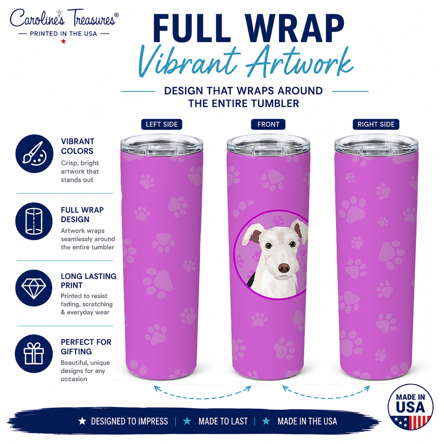 Schnauzer Parti Stainless Steel Skinny Tumbler 20 oz Vacuum Double Walled Reusable Insulated Travel Cup