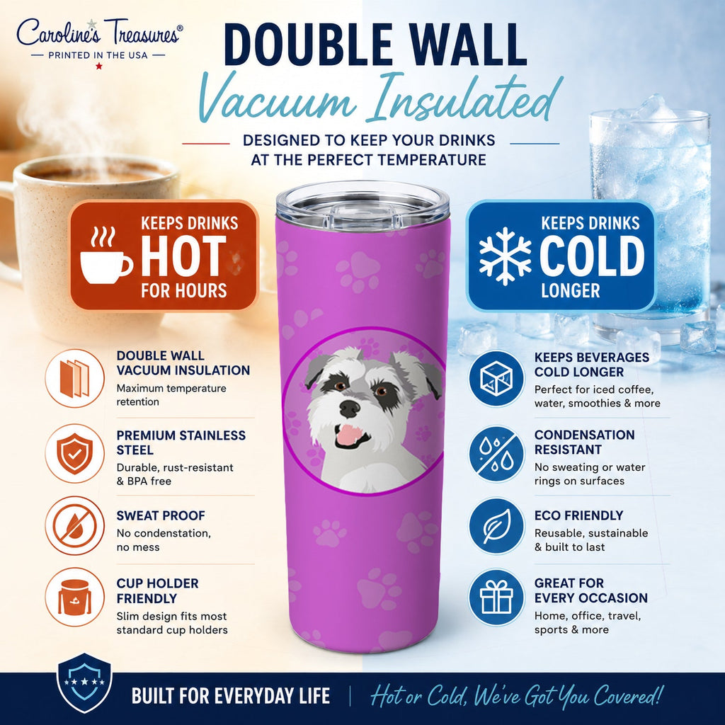 Schnauzer Salt and Pepper #2 Stainless Steel Skinny Tumbler 20 oz Vacuum Double Walled Reusable Insulated Travel Cup