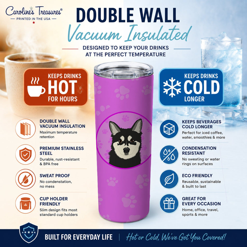 Shiba Inu Husky Mix Stainless Steel Skinny Tumbler 20 oz Vacuum Double Walled Reusable Insulated Travel Cup