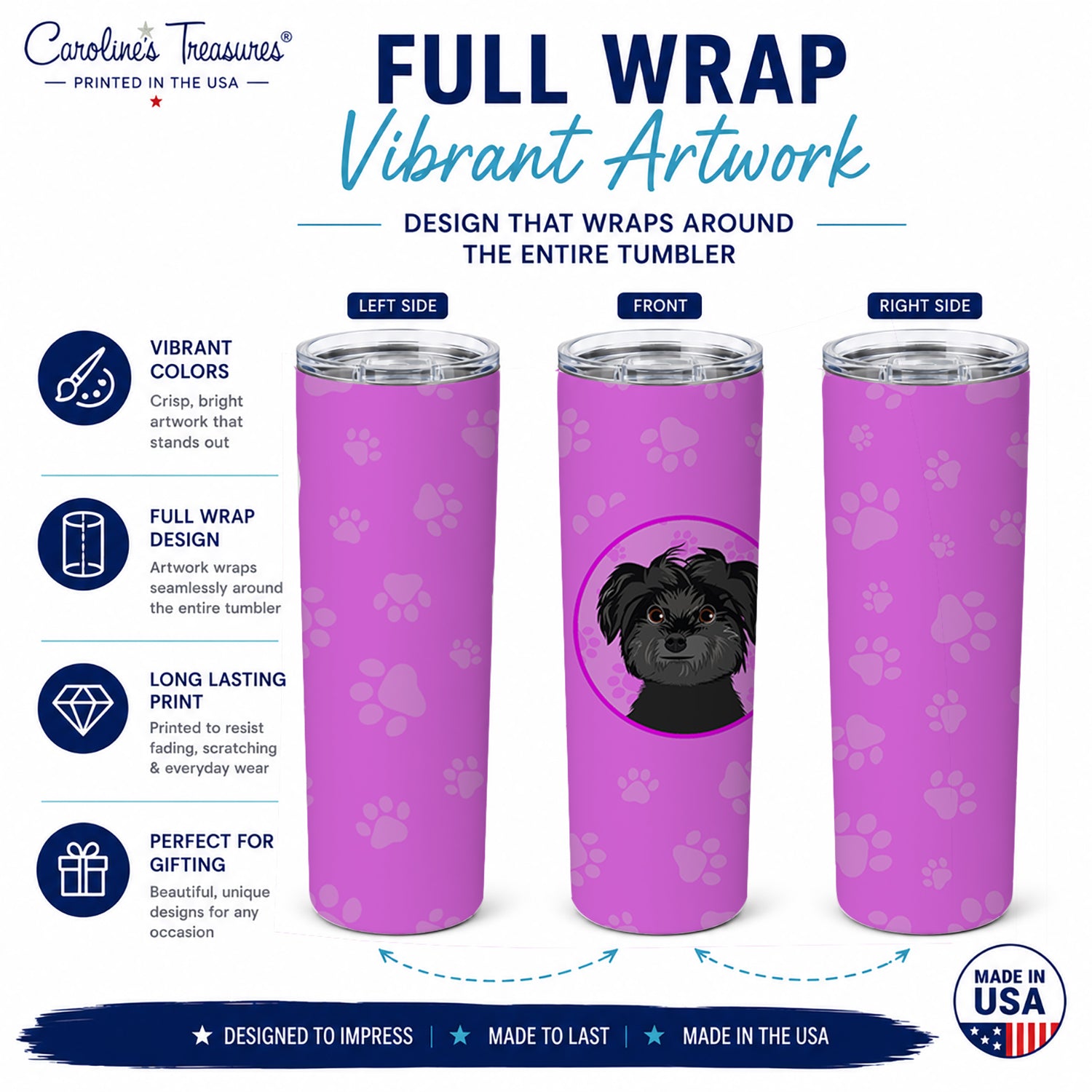 Shih-Tzu Black Stainless Steel Skinny Tumbler 20 oz Vacuum Double Walled Reusable Insulated Travel Cup