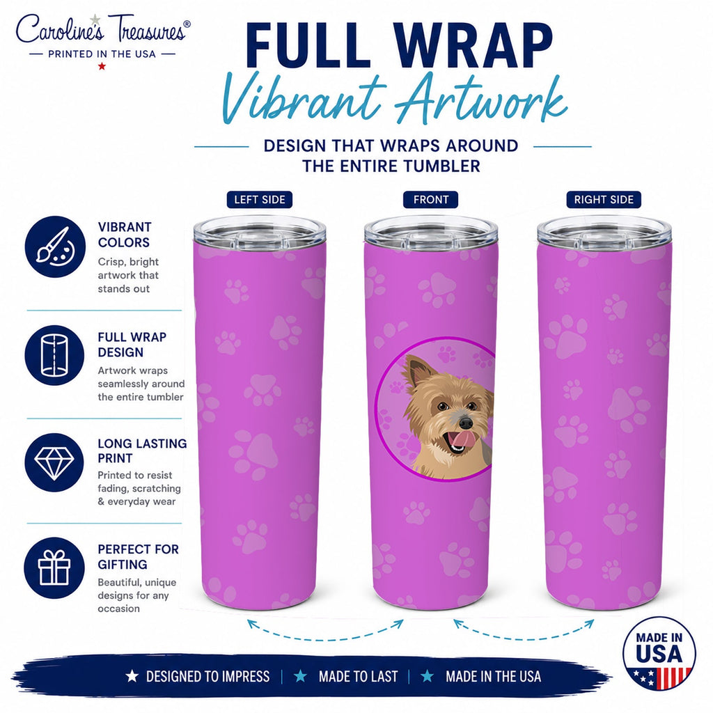 Yorkie Blue and Gold Stainless Steel Skinny Tumbler 20 oz Vacuum Double Walled Reusable Insulated Travel Cup
