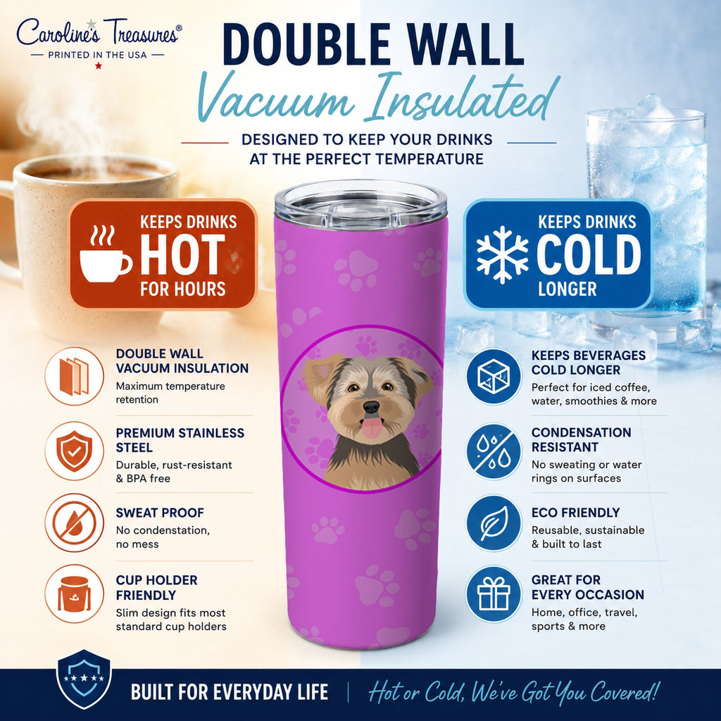 Yorkie Chocolate #2 Stainless Steel Skinny Tumbler 20 oz Vacuum Double Walled Reusable Insulated Travel Cup