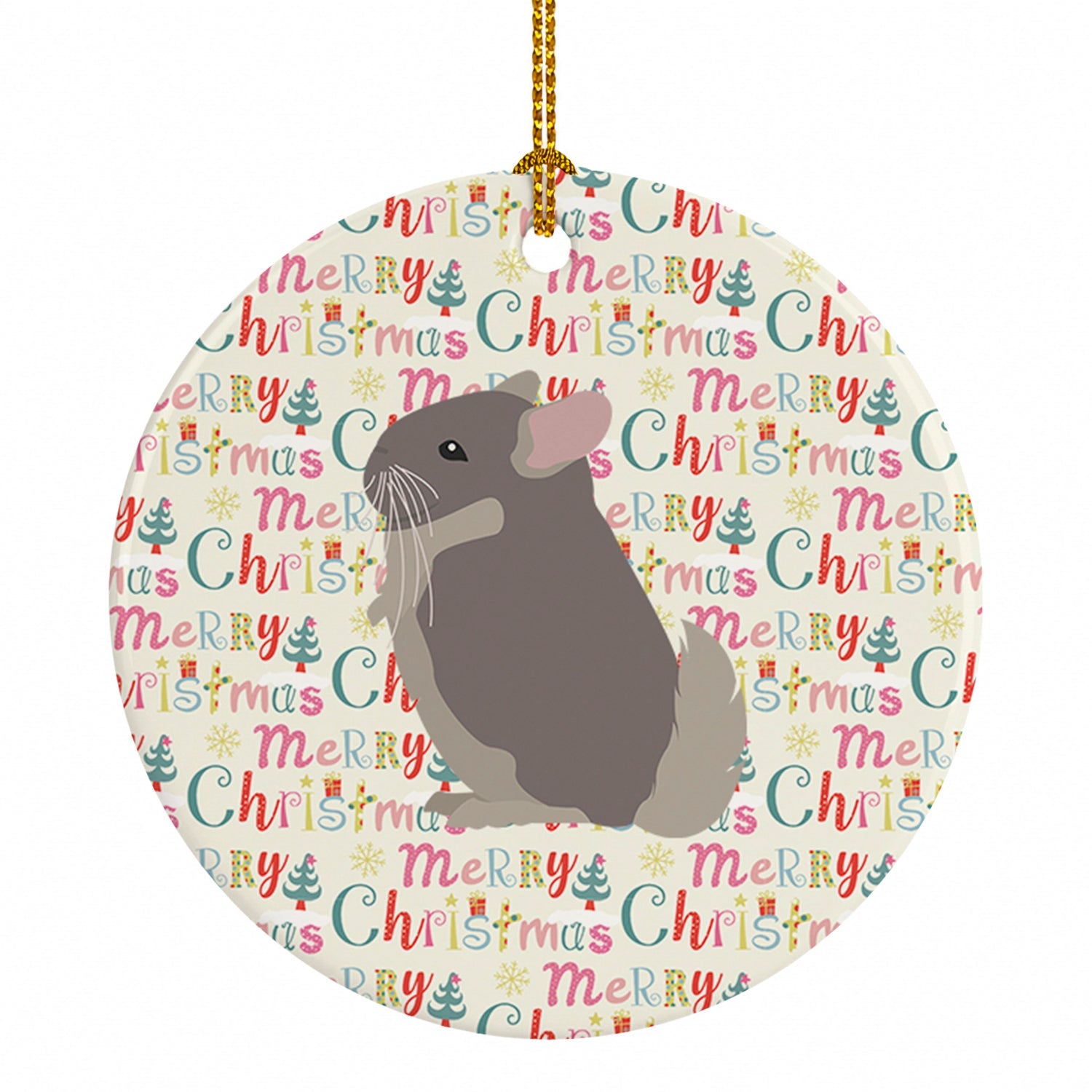 Beige Wellman Chinchilla Christmas Ceramic Ornament Christmas Tree Hanging Decorations for Home Christmas Holiday, Party, Gift, 3 in, Multicolor