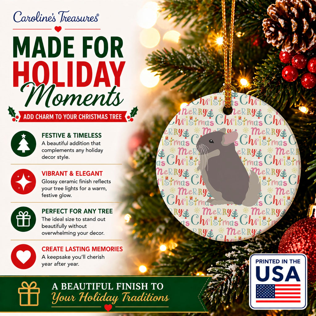 Beige Wellman Chinchilla Christmas Ceramic Ornament Christmas Tree Hanging Decorations for Home Christmas Holiday, Party, Gift, 3 in, Multicolor