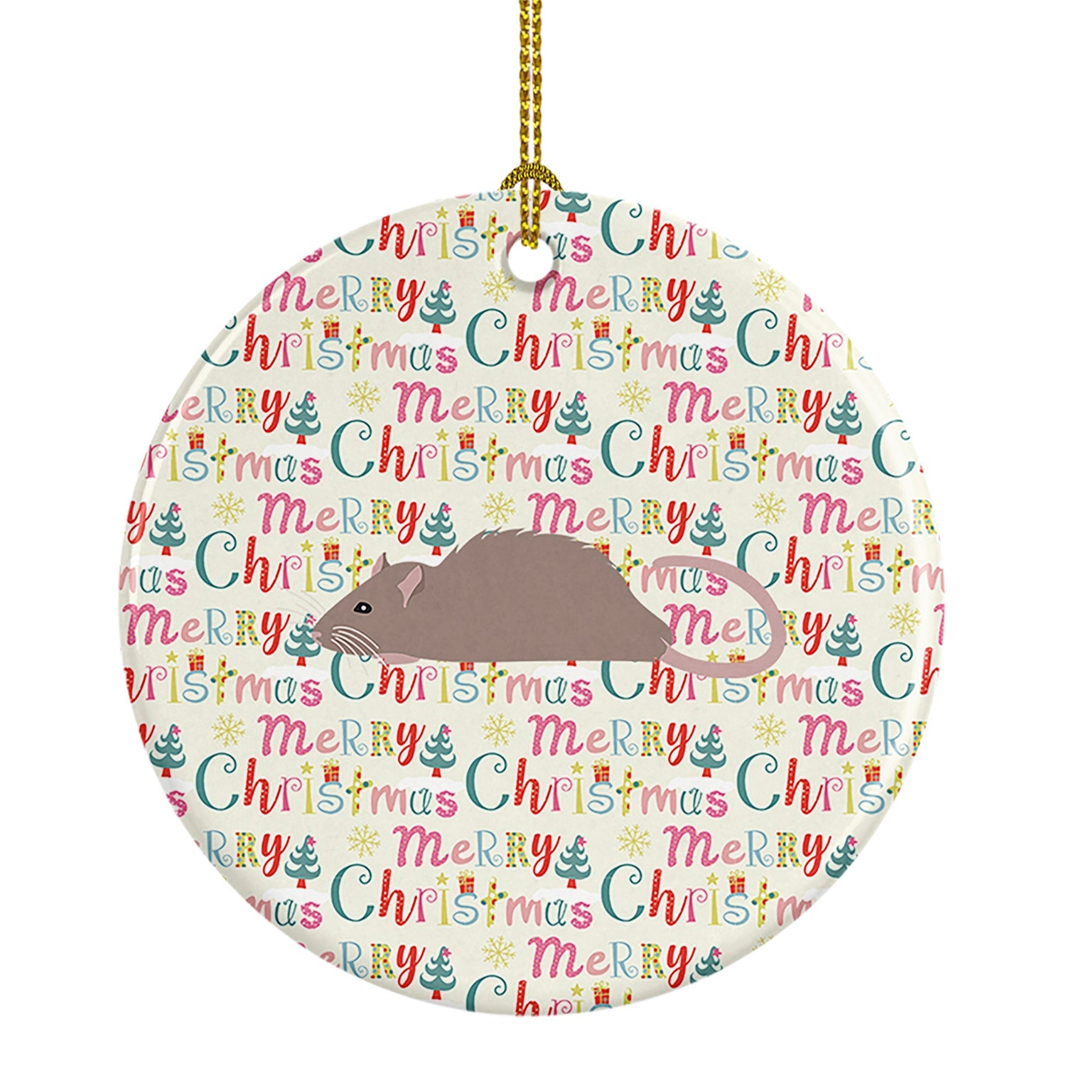 Satin Rat Christmas Ceramic Ornament Christmas Tree Hanging Decorations for Home Christmas Holiday, Party, Gift, 3 in, Multicolor
