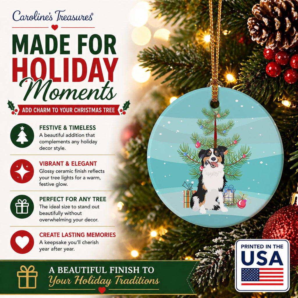 Australian Shepherd Black Tricolor #2 Christmas Ceramic Ornament Christmas Tree Hanging Decorations for Home Christmas Holiday, Party, Gift, 3 in, Multicolor