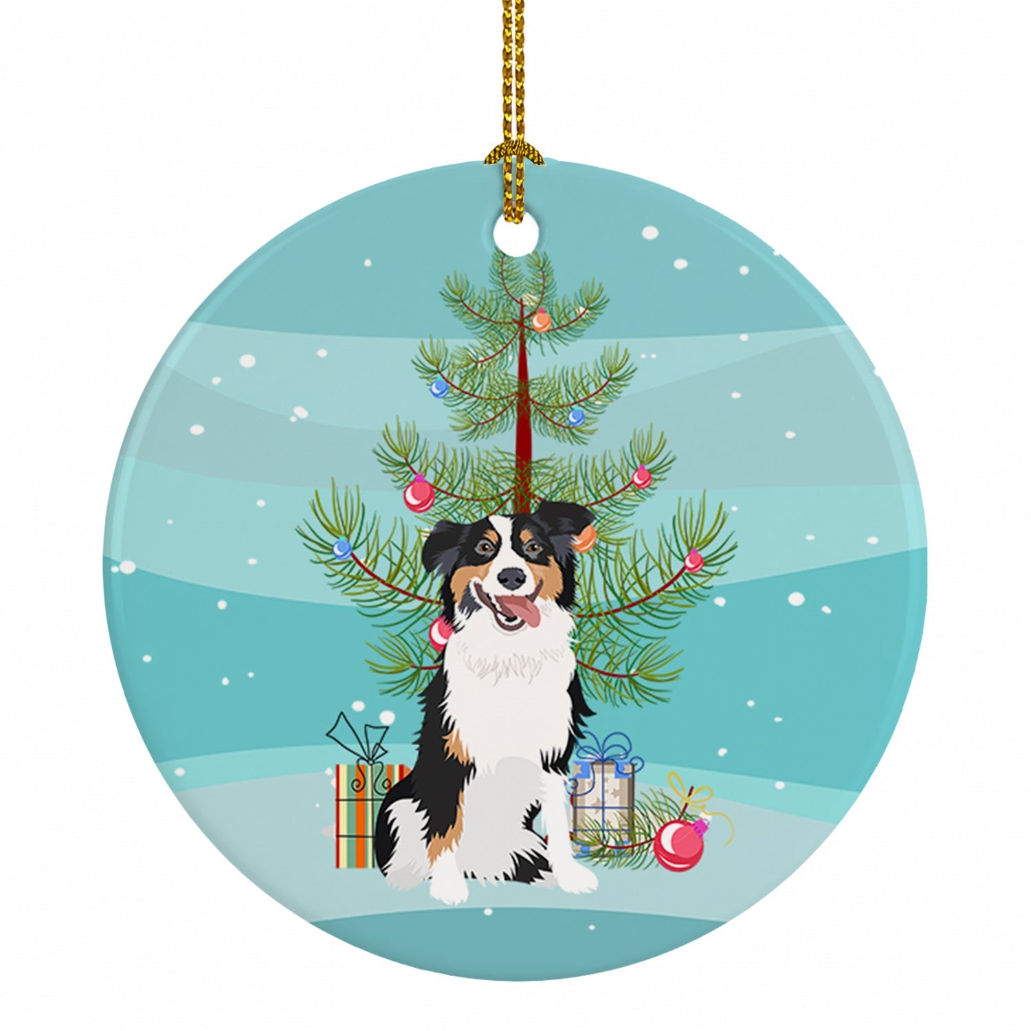 Australian Shepherd Black Tricolor #2 Christmas Ceramic Ornament Christmas Tree Hanging Decorations for Home Christmas Holiday, Party, Gift, 3 in, Multicolor