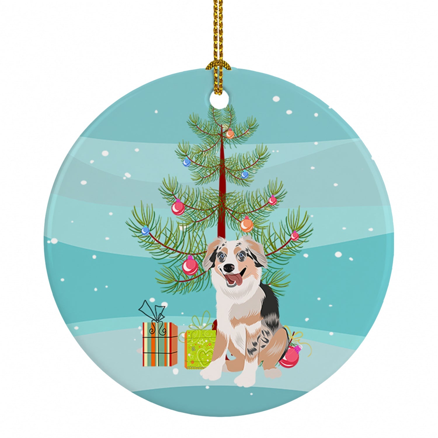 Australian Shepherd Blue Merle Puppy #1 Christmas Ceramic Ornament Christmas Tree Hanging Decorations for Home Christmas Holiday, Party, Gift, 3 in, Multicolor