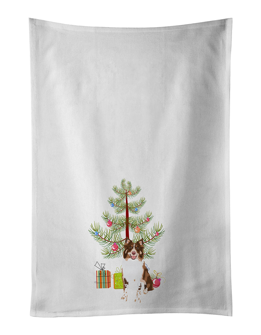 Australian Shepherd Red Tricolor #2 Christmas Kitchen Towel Set of 2 White Dish Towels Decorative Bathroom Hand towel for Hand, Face, Hair, Yoga, Tea, Dishcloth, 19 X 28", White