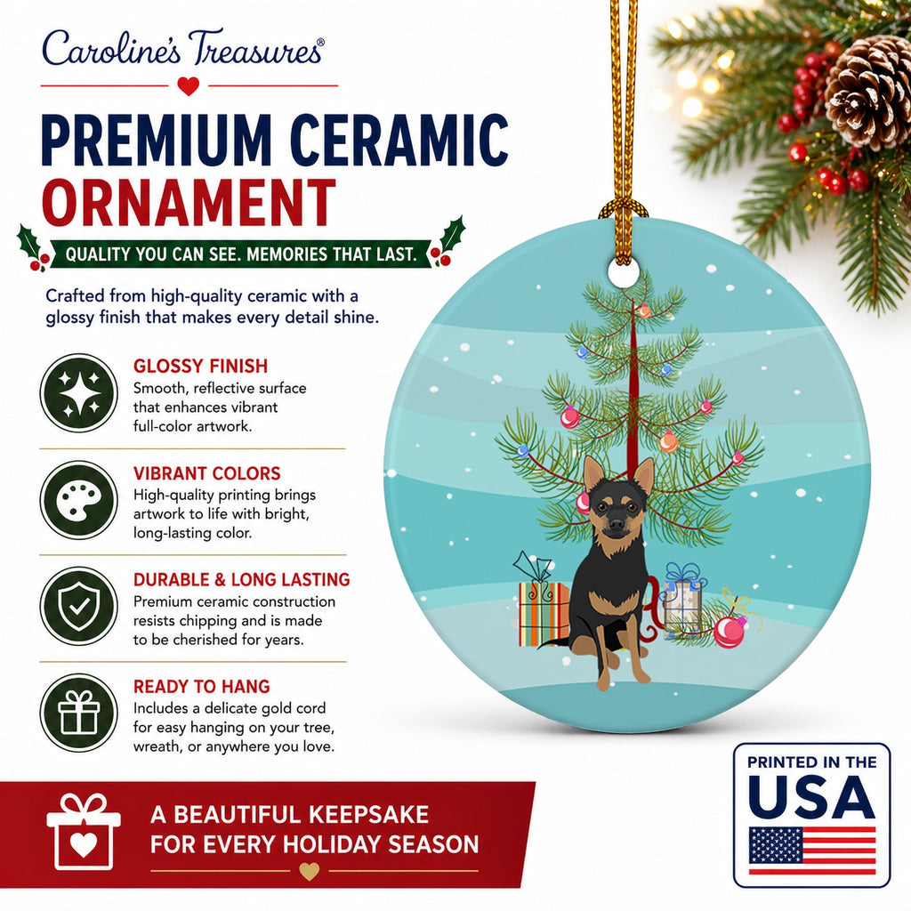 Chihuahua Black and Tan #1 Christmas Ceramic Ornament Christmas Tree Hanging Decorations for Home Christmas Holiday, Party, Gift, 3 in, Multicolor