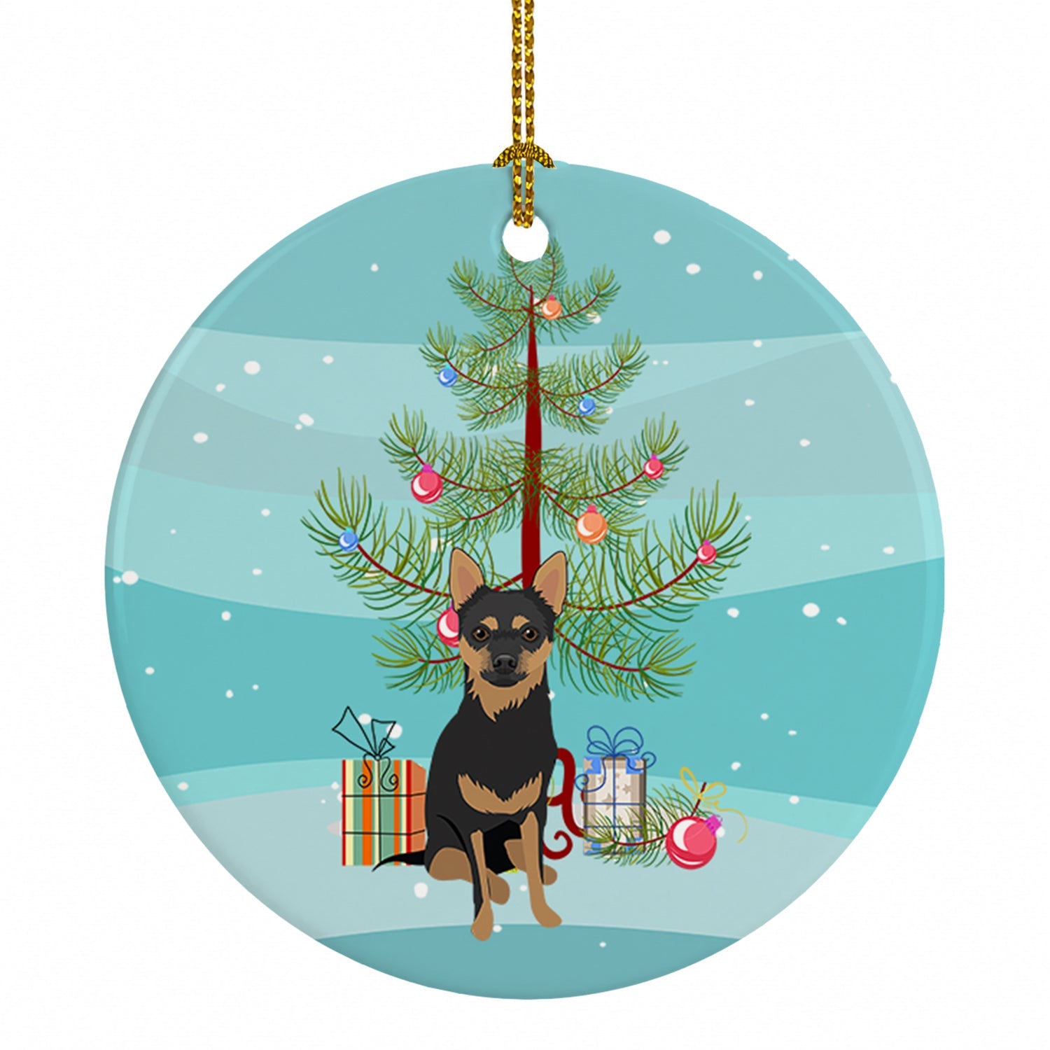 Chihuahua Black and Tan #1 Christmas Ceramic Ornament Christmas Tree Hanging Decorations for Home Christmas Holiday, Party, Gift, 3 in, Multicolor