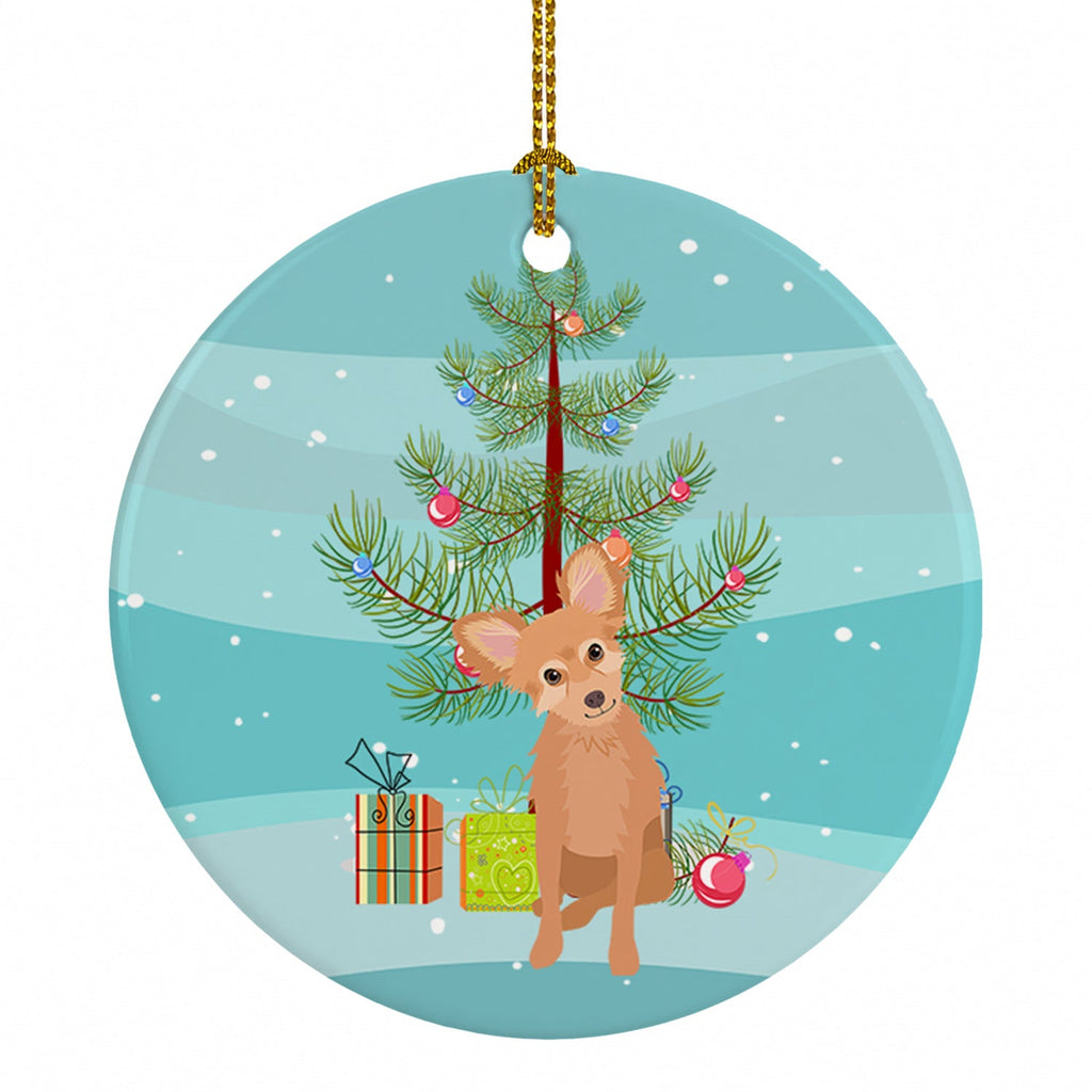 Chihuahua Fawn Christmas Ceramic Ornament Christmas Tree Hanging Decorations for Home Christmas Holiday, Party, Gift, 3 in, Multicolor