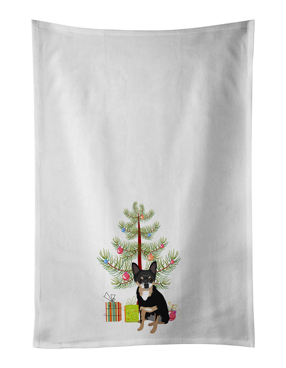 Chihuahua Tricolor #2 Christmas Kitchen Towel Set of 2 White Dish Towels Decorative Bathroom Hand towel for Hand, Face, Hair, Yoga, Tea, Dishcloth, 19 X 28", White